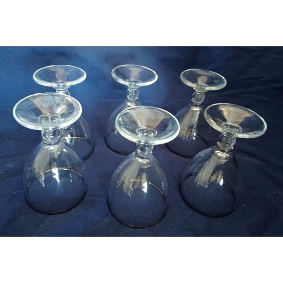 Vintage Set of 6 Silver Rimmed Crystal 8oz wine Bar Liquer Glasses Stemmed - Picture 6 of 7